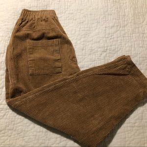 Corduroy elastic waist harem pants with front pockets